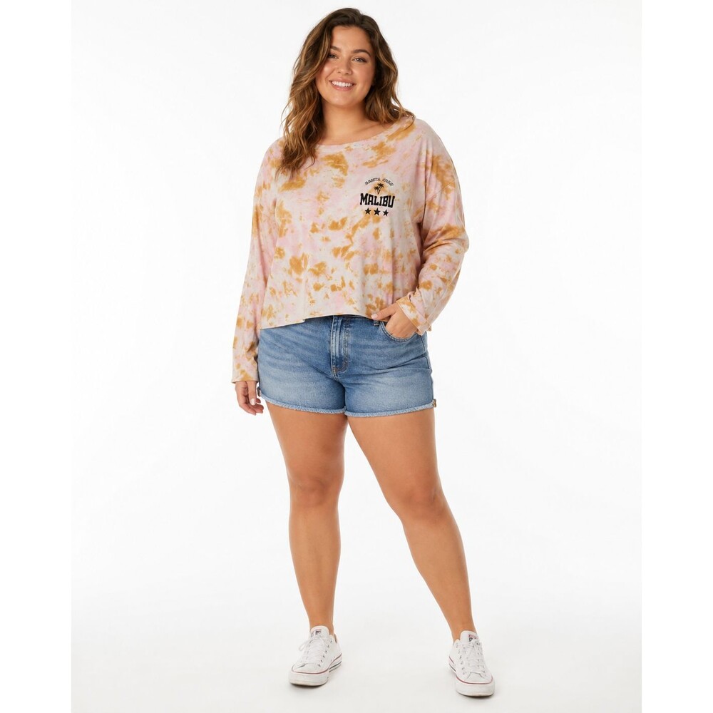 Grayson Threads Tie Dye Crop T-Shirt Women's XL Long Sleeve Malibu Beach Graphic